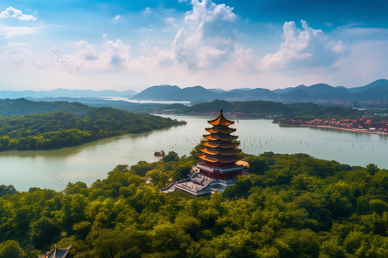 被绿色森林包围着的古代建筑背景图,高清,摄影图,摄影图片,图片大全,摄影图免费下载